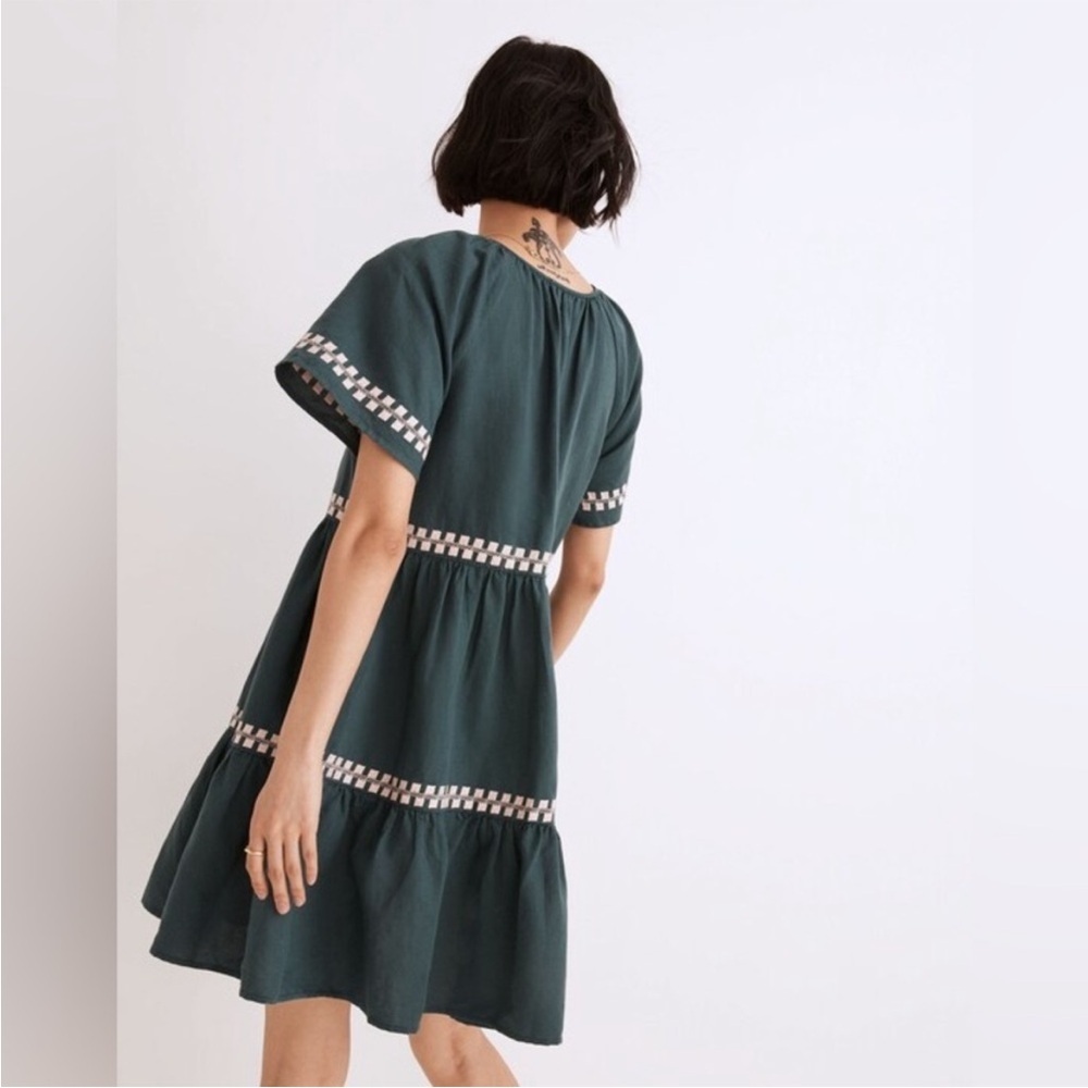 Madewell Embroidered Linen-Blend Flutter-Sleeve Mini Dress Size Medium NWT - Picture 3 of 9